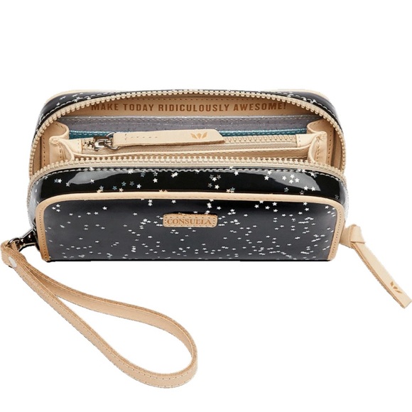 Consuela NWT Dreamy Wristlet Wallet Black Patent Silver Stars Still in Package - Picture 6 of 11